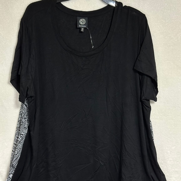 Bobeau Top 3X Black Matte Jersey Stretch Chiffon Printed Short Sleeve Blouse NEW - Picture 3 of 10